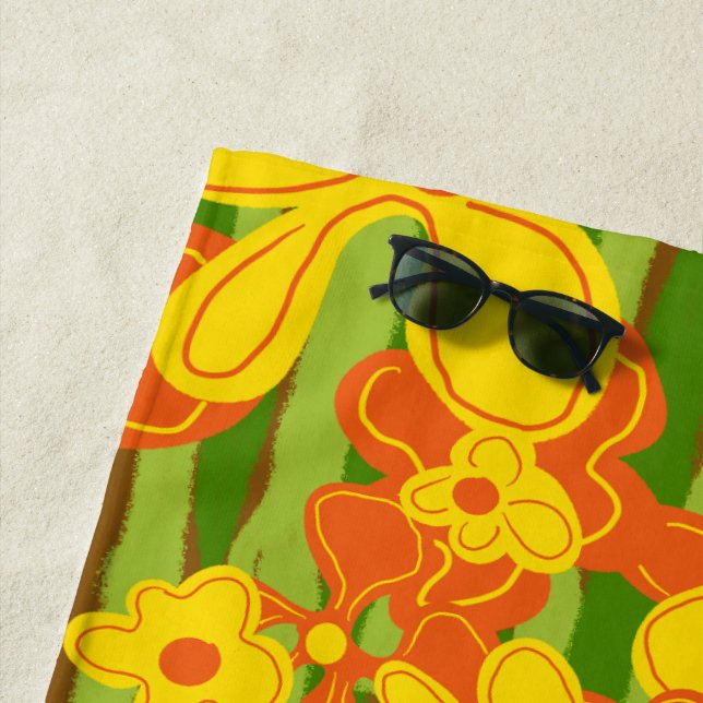 Toalha De Praia Flores Amarelas Retro-Laranja dos anos 70 (In Situ)