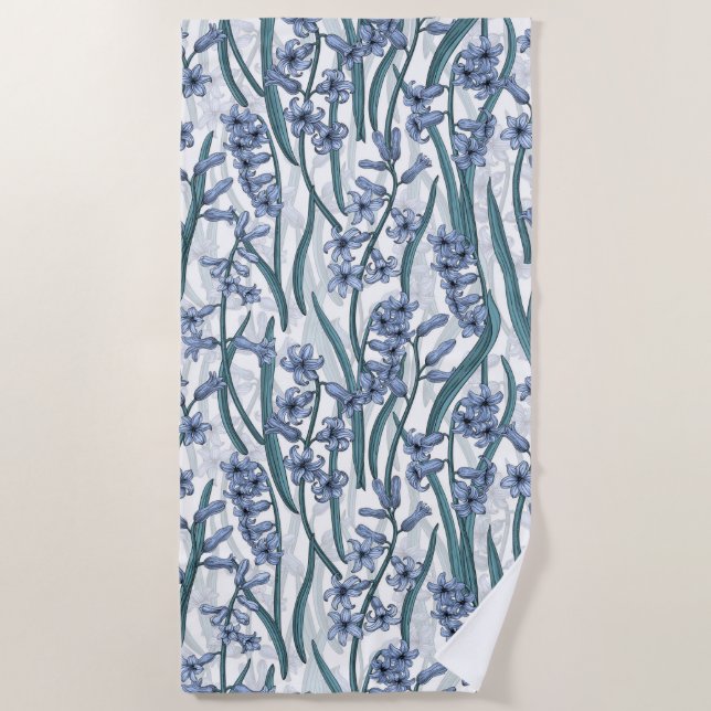 Toalha De Praia Flores Blue Hyacinth em branco (Frente)