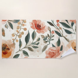 Toalha De Praia Flores Botânicas de Aquarela Laranja Pintura