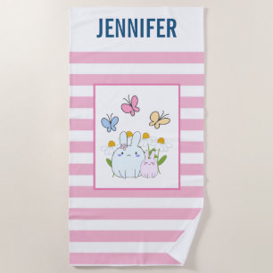 Toalha De Praia Flores Bunnie e Borboletas Personalizadas