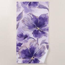 Toalha De Praia Flores de Aquarela Roxas em Flor