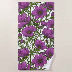 Toalha De Praia Flores de cosmos violetas