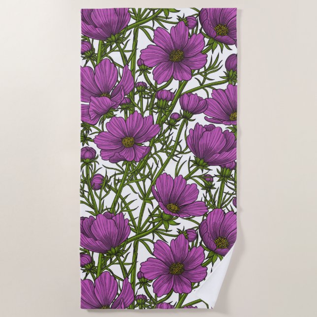 Toalha De Praia Flores de cosmos violetas (Frente)
