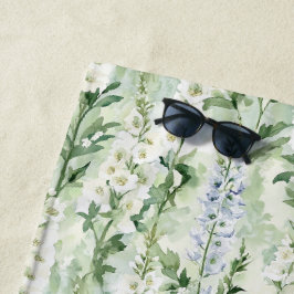 Toalha De Praia Flores de Delphinium Branco Lavanda