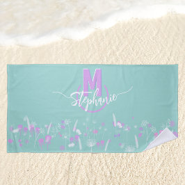 Toalha De Praia Flores doces monogramadas 
