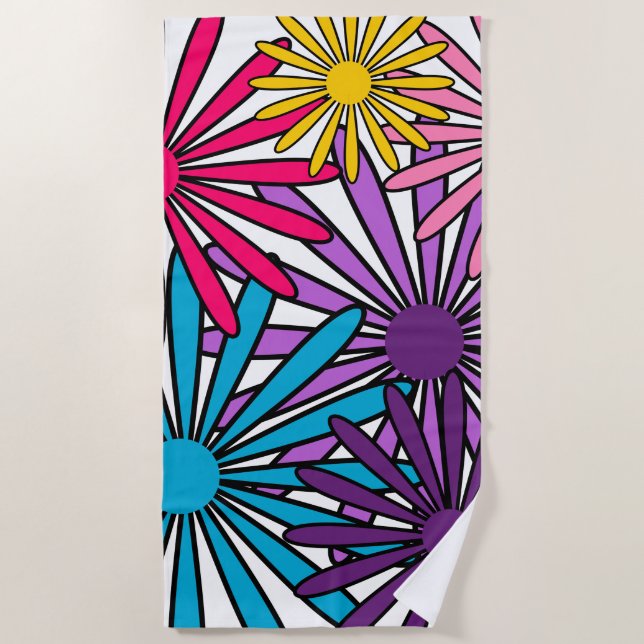 Toalha De Praia Flores dos anos 70 (Frente)