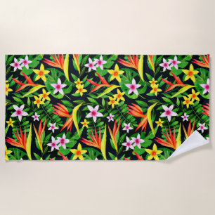 Toalha De Praia Flores em Aquarela e Frutas Padrão Floral-23768