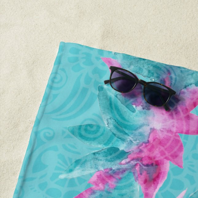 Toalha De Praia Flores Havaianas Abstratas Rosa Turquesa (In Situ)