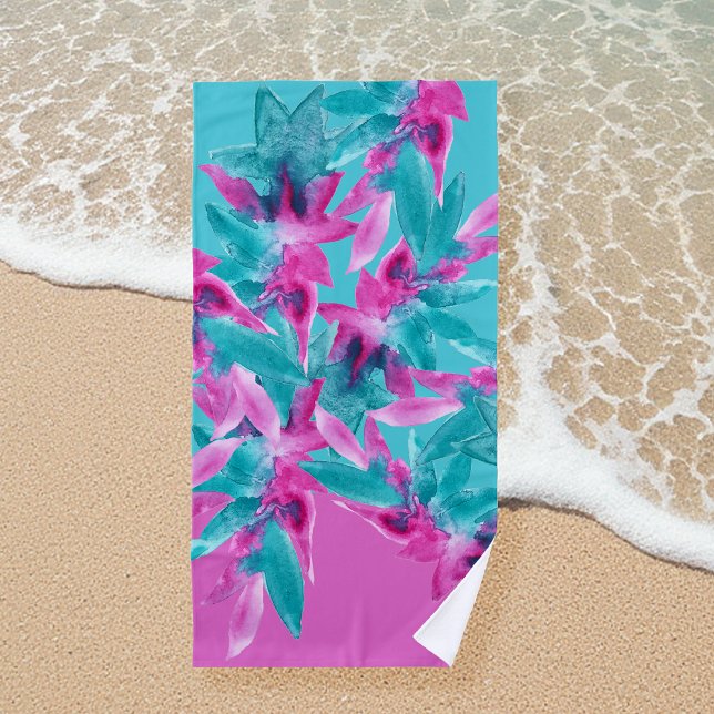 Toalha De Praia Flores Havaianas Abstratas Rosa Turquesa (Criador carregado)