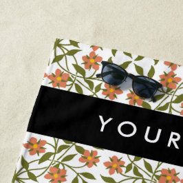 Toalha De Praia Flores Laranja, Padrão Floral, Boho, Seu Nome
