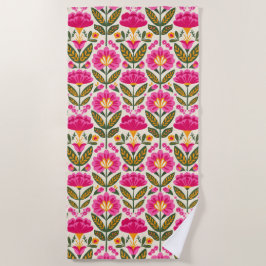 Toalha De Praia Flores Mexicanas Talavera Rosa Fúcsia Botânico
