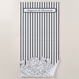 Toalha De Praia Flores Pretas e Brancas com Listras