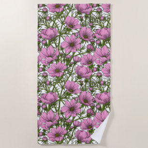 Toalha De Praia Flores rosa Cosmos