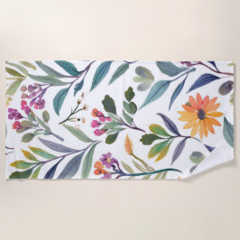 Toalha De Praia Flores Silvestres Coloridas | Aquarela Floral Boni