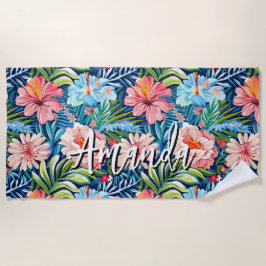 Toalha De Praia Flores Tropicais de Verão Padrão Floral Bonito