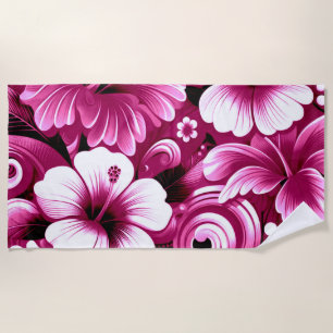 Toalha De Praia Flores tropicais havaianas Hibiscus Pink Padrão