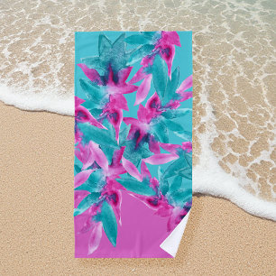 Toalha De Praia Flores Turquesas-Rosa-Abstrato Havaianas