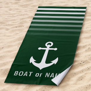 Toalha De Praia Floresta Náutica Vintage Anchor Seu Nome ou Barco