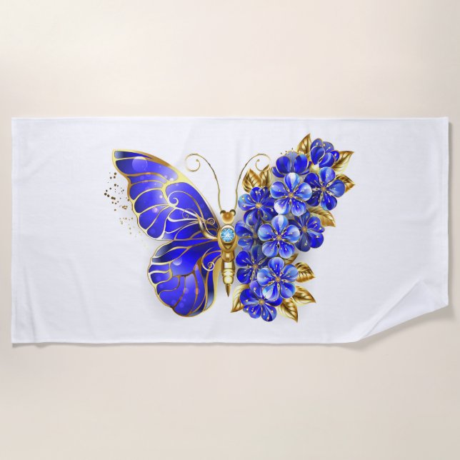 Toalha De Praia Flower Sapphire Butterfly (Frente)