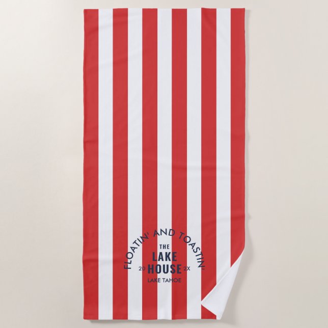 Toalha De Praia Flutuando E Brindando Com O Lake House Red Stripe (Frente)