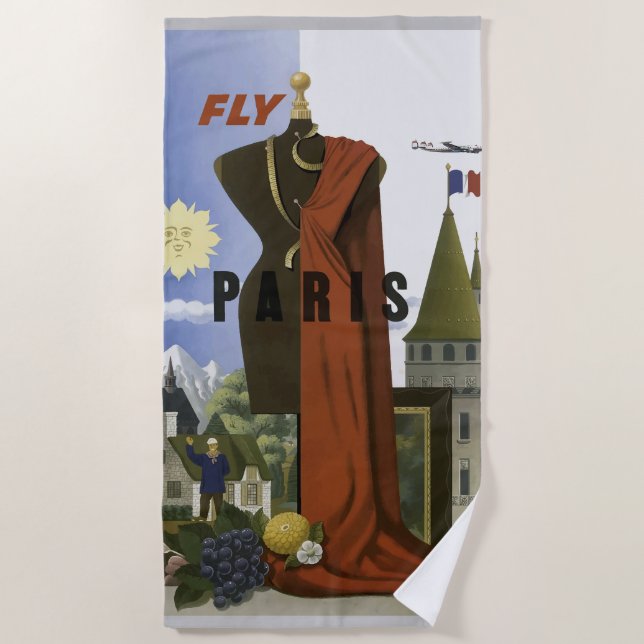 Toalha De Praia Fly Paris France Viagens vintage (Frente)
