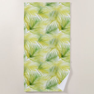 Toalha De Praia Folhas de Aquarela Tropicais