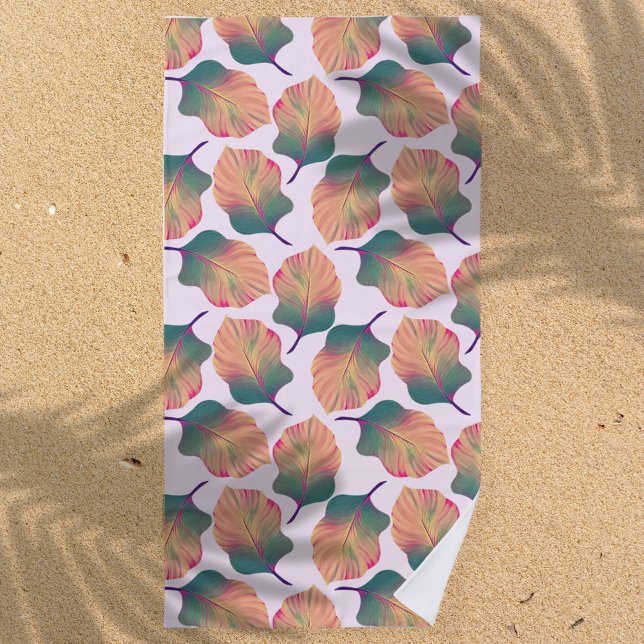 Toalha De Praia Folhas de Canna Tropicanna em Pastel (Criador carregado)