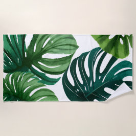 Toalha De Praia Folhas de Monstera Aquarela