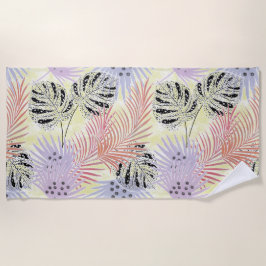 Toalha De Praia folhas de palma, florais, botânicas, coloridas