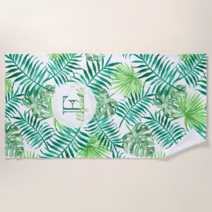 Toalha De Praia Folhas de palmeiras tropicais, de turquesa e verde