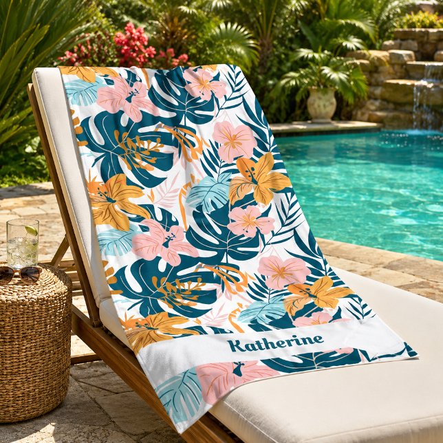 Toalha De Praia Folhas Flores Tropicais Boho (Criador carregado)