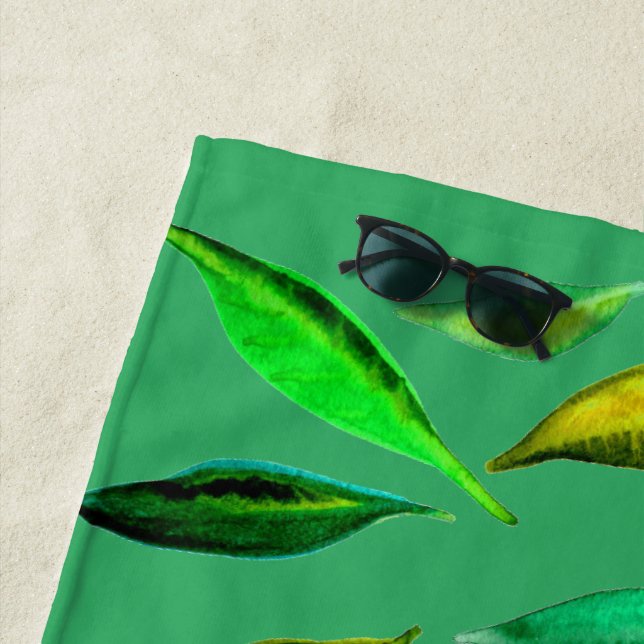 Toalha De Praia Folhas verdes ecológicas funky arte estilo praia (In Situ)
