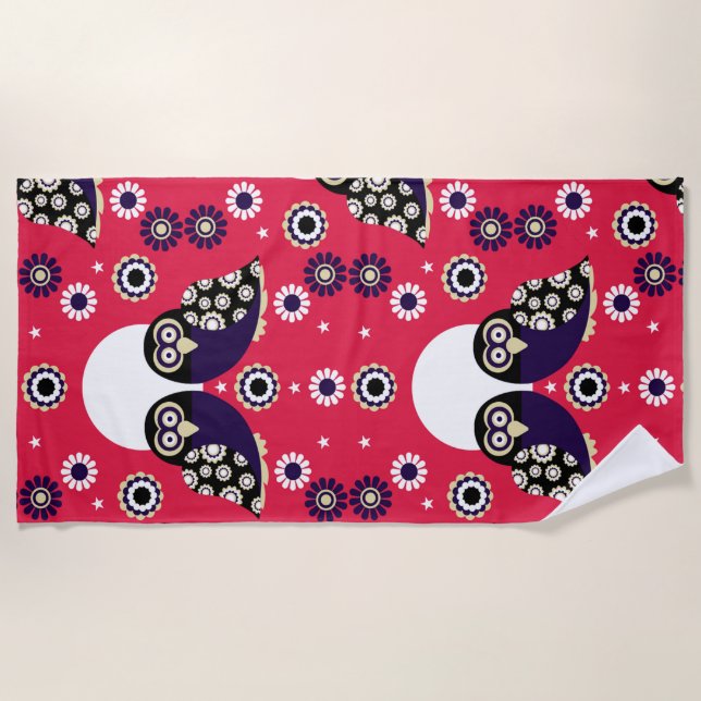 Toalha De Praia Folk Art Owl (Frente)