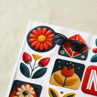 Toalha De Praia Folk Floral Summer Vibes - Monograma Personalizado