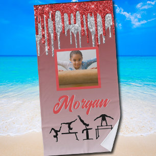Toalha De Praia Foto Personalizada De Drivers De Glitter Vermelho