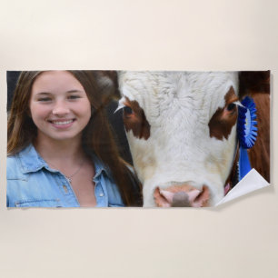 Toalha De Praia Foto Personalizada de Vaca de Exposição de Gado