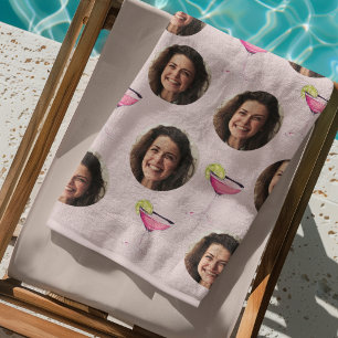 Toalha De Praia Foto Personalizada Rosto & Coquetel   Rosa Persona