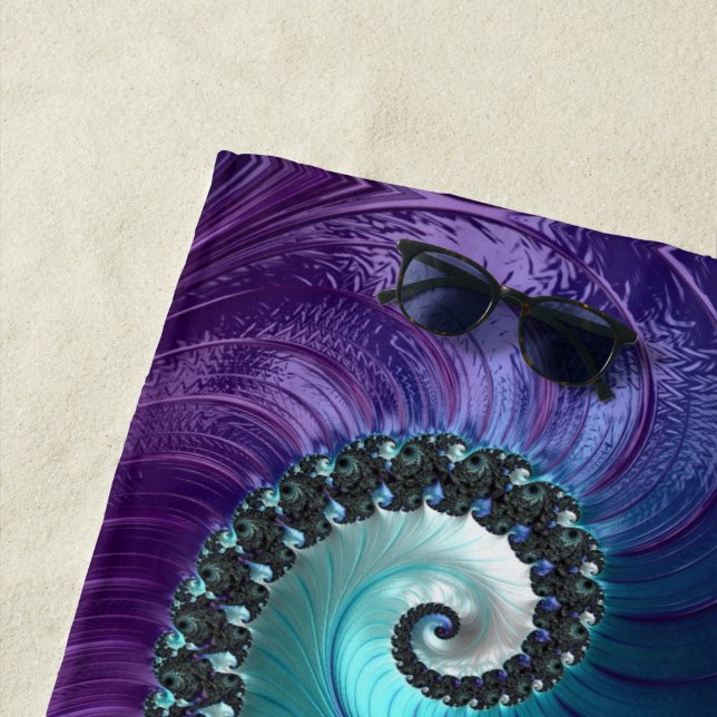Toalha De Praia Fractal Espiral Com Gradiente De Turquesa Roxo abs (In Situ)