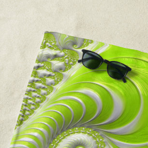 Toalha De Praia Fractal espiral do Verde limão moderno abstrato