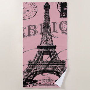 Toalha De Praia frança viagem chic pink vintage paris eiffel torre
