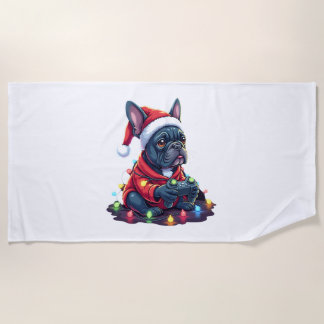 Toalha De Praia French Bulldog Video Game Controller Light Snow Sa