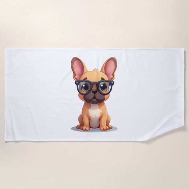 Toalha De Praia French Bulldog Wearing Glasses Copy (Frente)