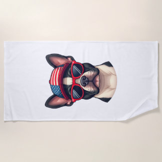 Toalha De Praia Frenchie Wearing USA Colors (4)