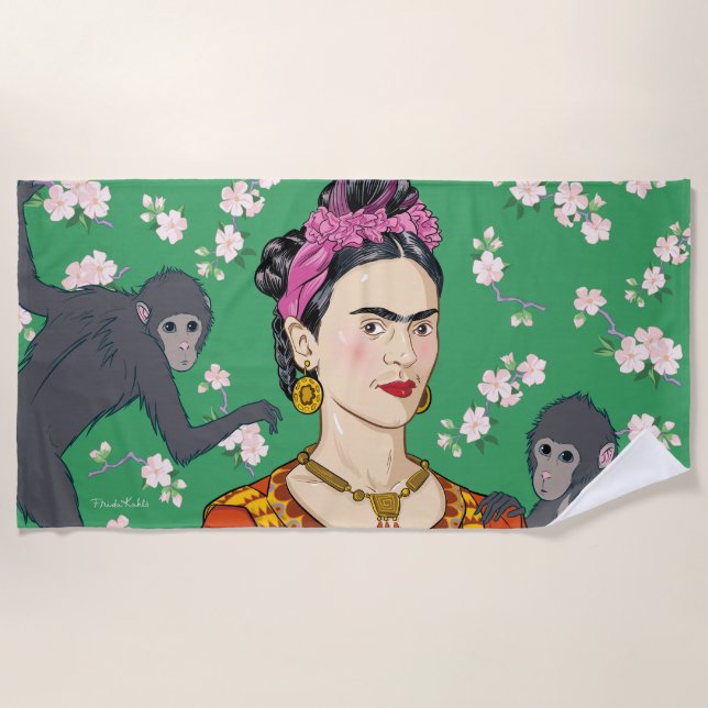 Toalha De Praia Frida Kahlo Monkey Graphic (Frente)