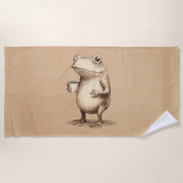 Toalha De Praia Frog with Coffee – Whimsical Vintage Animal
