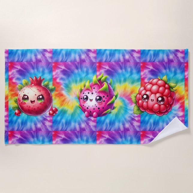 Toalha De Praia Fruta de Dragão Feliz Tie-Dye (Frente)