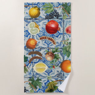 Toalha De Praia Fruta de Verão do Mediterrâneo e Mosaico Branco Az
