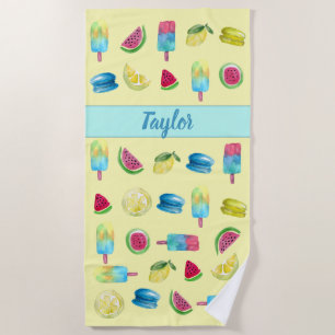 Toalha De Praia Frutas Cutes Personalizadas Tratam Aquarela Verão