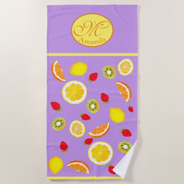 Toalha De Praia Frutas de Verão Zesty monogramadas  (Frente)