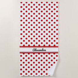 Toalha De Praia Fundo Branco Vermelho Bolinhas Chic